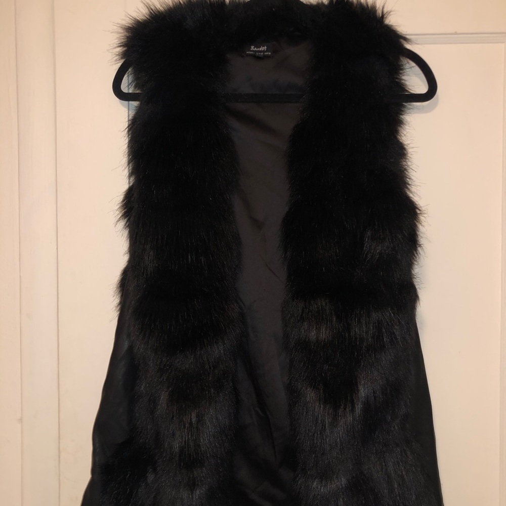 Long faux fur black vest